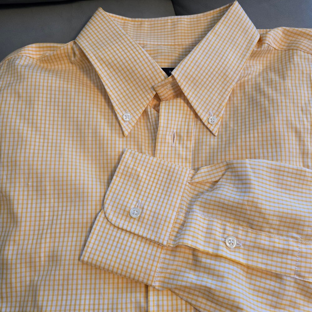 Burberry London Mens Yellow Gingham Check Cotton Button Down Shirt‎ 16.5 35